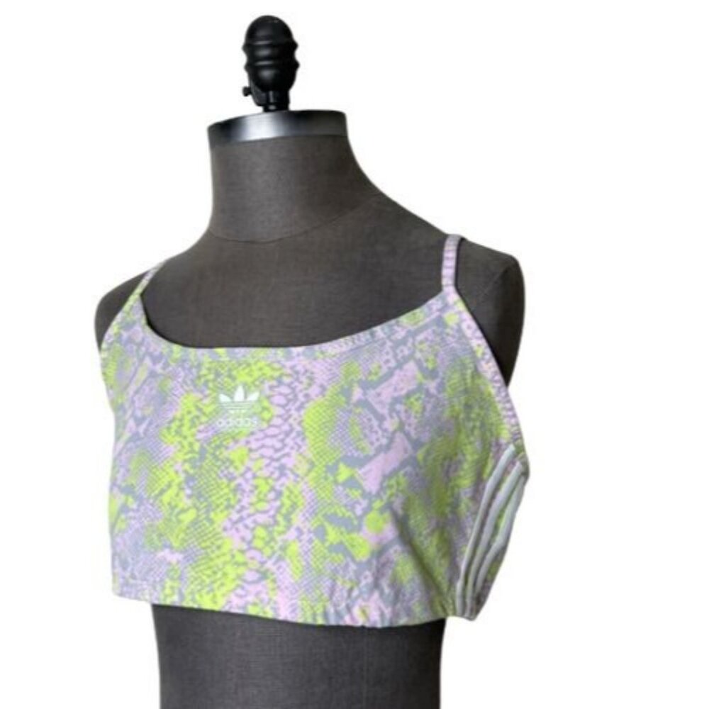 Adidas 3 Stripe Trefoil Pink Green Snake Print Sports Bra Women's XS